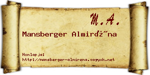 Mansberger Almiréna névjegykártya